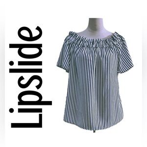 B6-Blue and White Striped Women's Top Size L